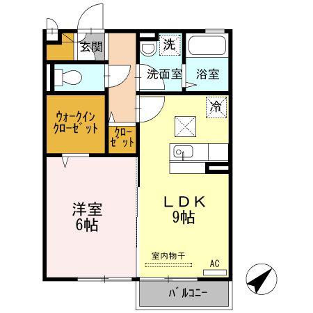 ニューハイツタリカドB(1LDK/1階)の間取り写真