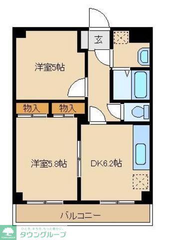 パークサイドU(2DK/2階)の間取り写真