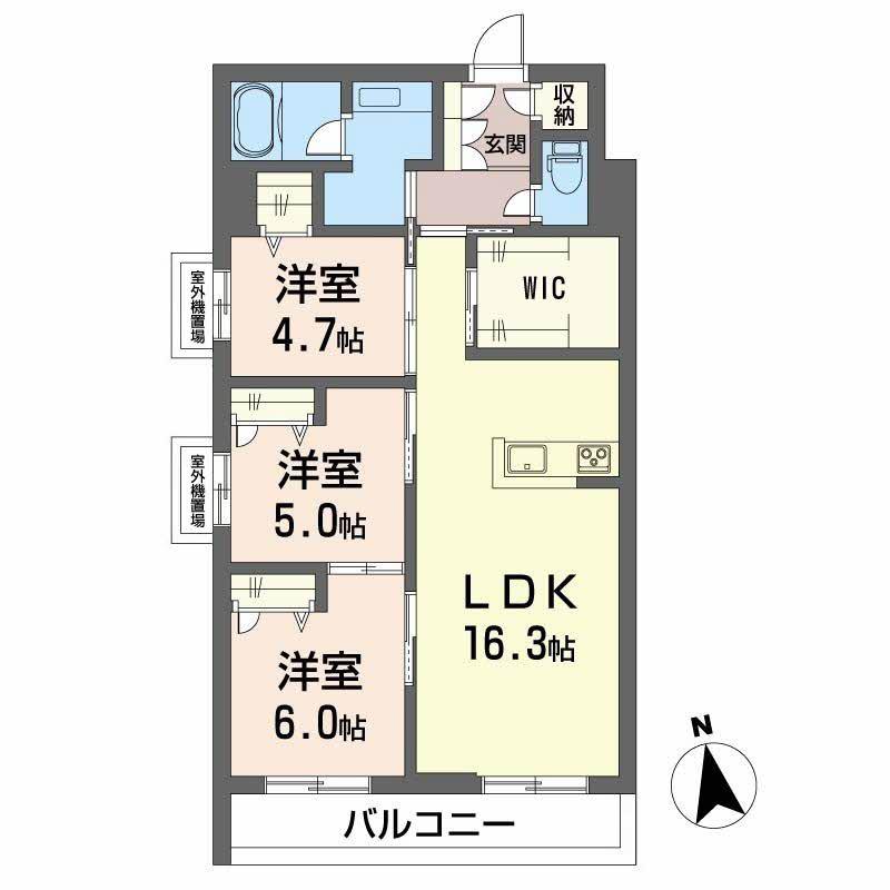 ディアマント番町(3LDK/3階)の間取り写真