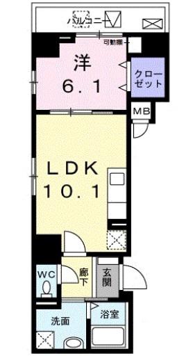 オルフェ門仲(1LDK/4階)の間取り写真