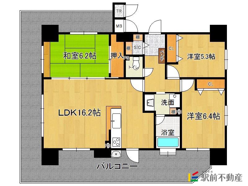 グラビス室見ツインコート(3LDK/6階)の間取り写真