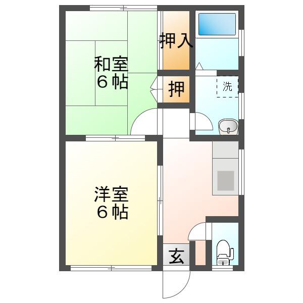 津山口Fアパート(2DK/1階)の間取り写真