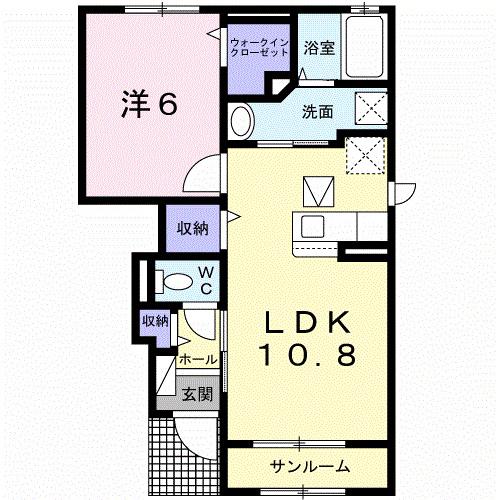 ボーペイサージュ B(1LDK/1階)の間取り写真