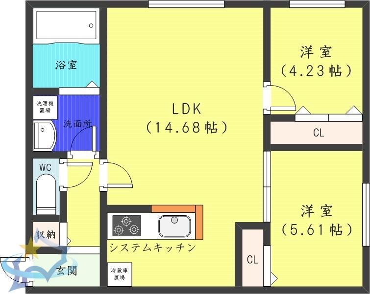 ヴォーネン幌西(2LDK/3階)の間取り写真
