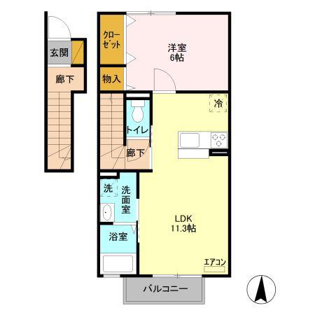 ミル フルール L(1LDK/2階)の間取り写真
