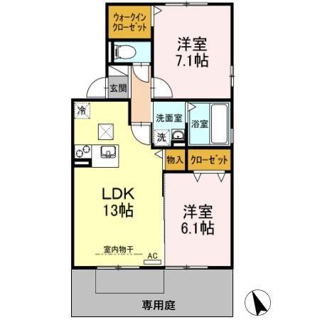 カオン B(2LDK/1階)の間取り写真