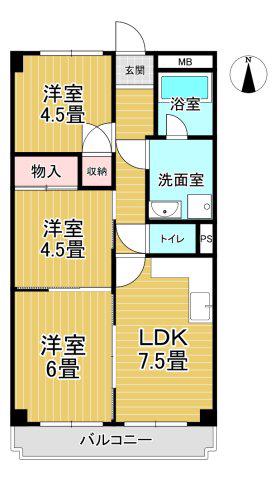 パークマンション天神(3DK/3階)の間取り写真