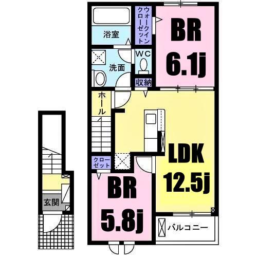 グランウェルかやの木(2LDK/2階)の間取り写真