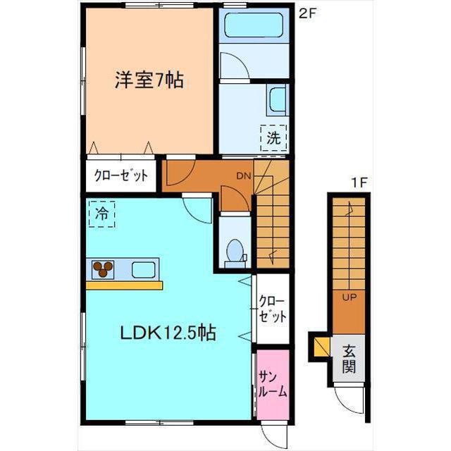フェリシア A棟(1LDK/2階)の間取り写真