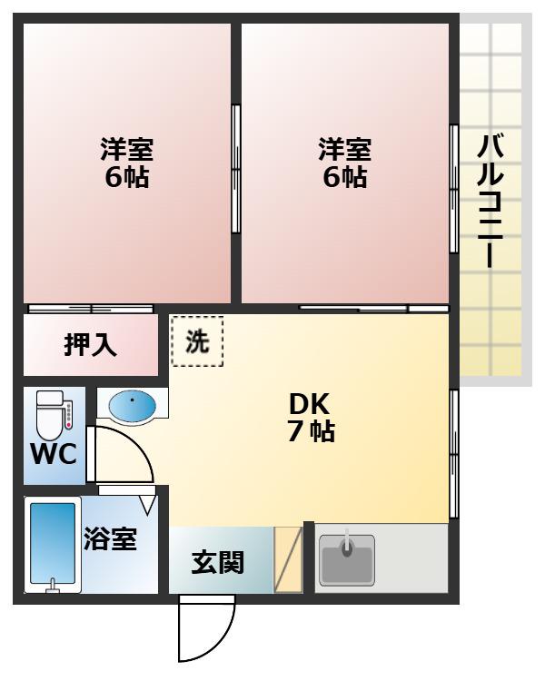 エステートシャルマンB棟(2DK/2階)の間取り写真