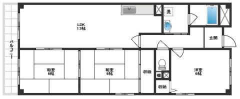 ネオドムール高槻(3LDK/2階)の間取り写真
