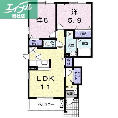 グラシオッソII(2LDK/1階)の間取り写真