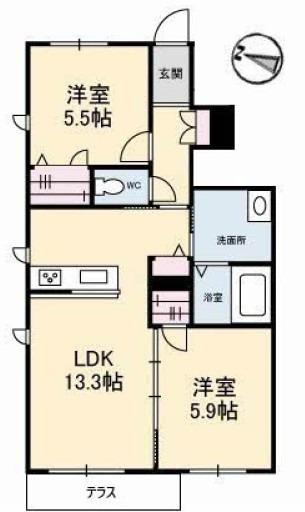 ぷらんどーる(2LDK/1階)の間取り写真