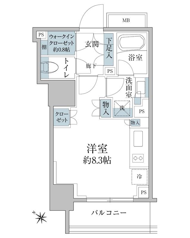 パークリュクス虎ノ門(ワンルーム/12階)の間取り写真