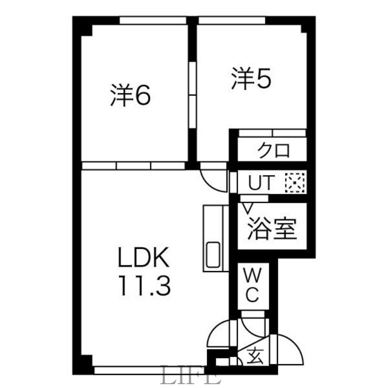 クレアール月寒B(2LDK/2階)の間取り写真