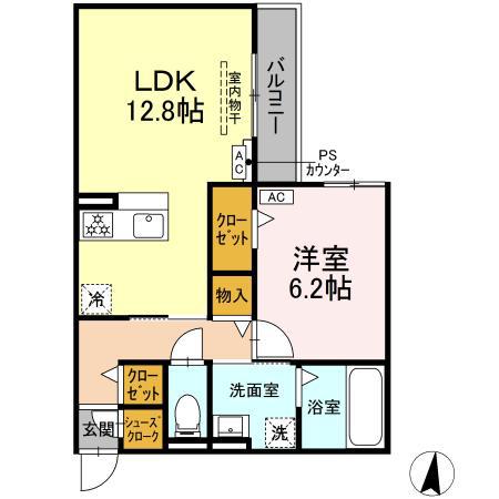D-HILLS原島町(1LDK/2階)の間取り写真