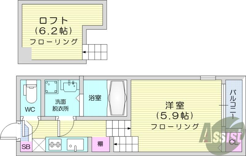 ハーモニーテラス高砂5(1K/2階)の間取り写真