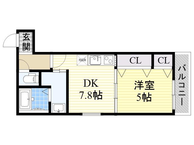 フジパレス中宮Ⅲ番館(1DK/2階)の間取り写真