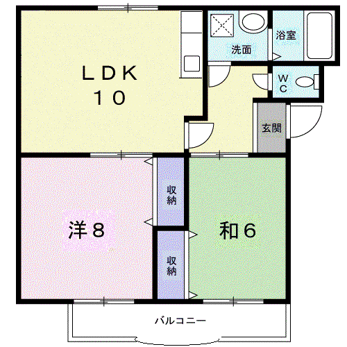 ハイツ沖田I(2LDK/1階)の間取り写真