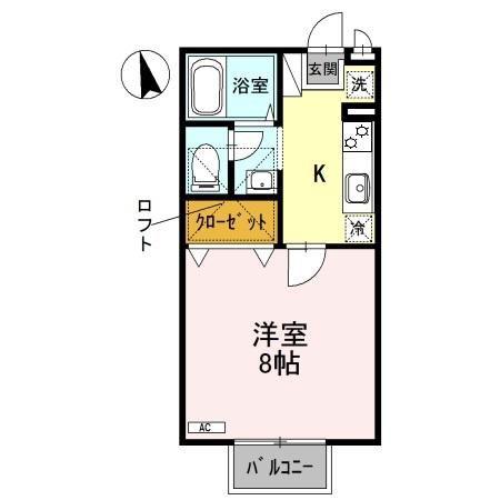 パステルコート(1K/2階)の間取り写真