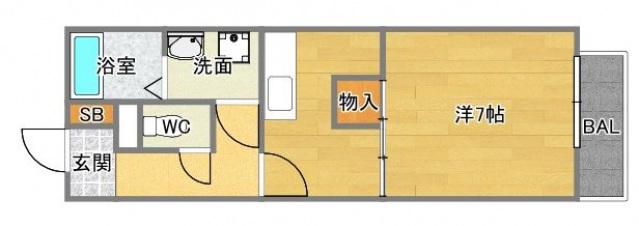 サウスフィールド(1K/2階)の間取り写真