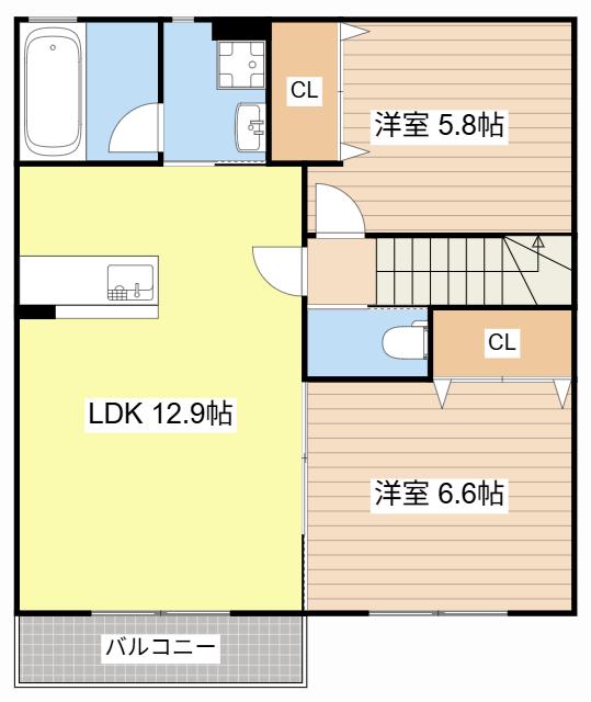 サンビレッジ さくらA(2LDK/2階)の間取り写真
