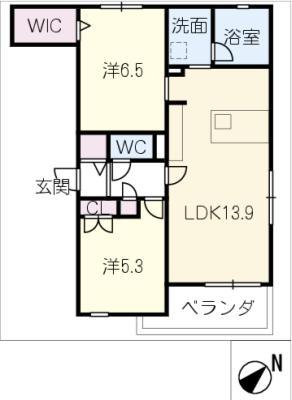 LUXRES 向山テラス(2LDK/2階)の間取り写真