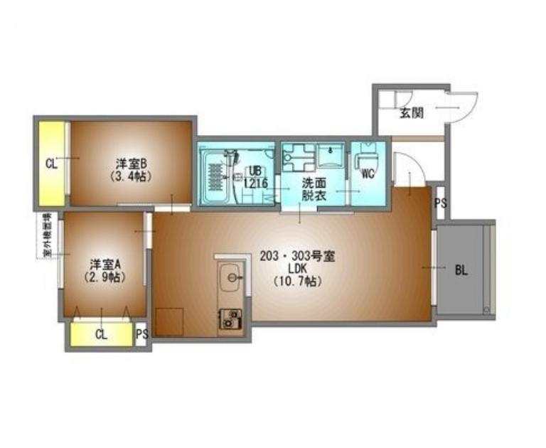 REGALEST鶴舞(2LDK/2階)の間取り写真
