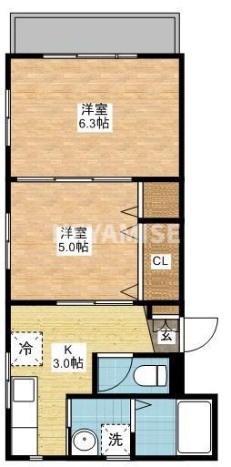 リバーフィールド川原(2K/3階)の間取り写真