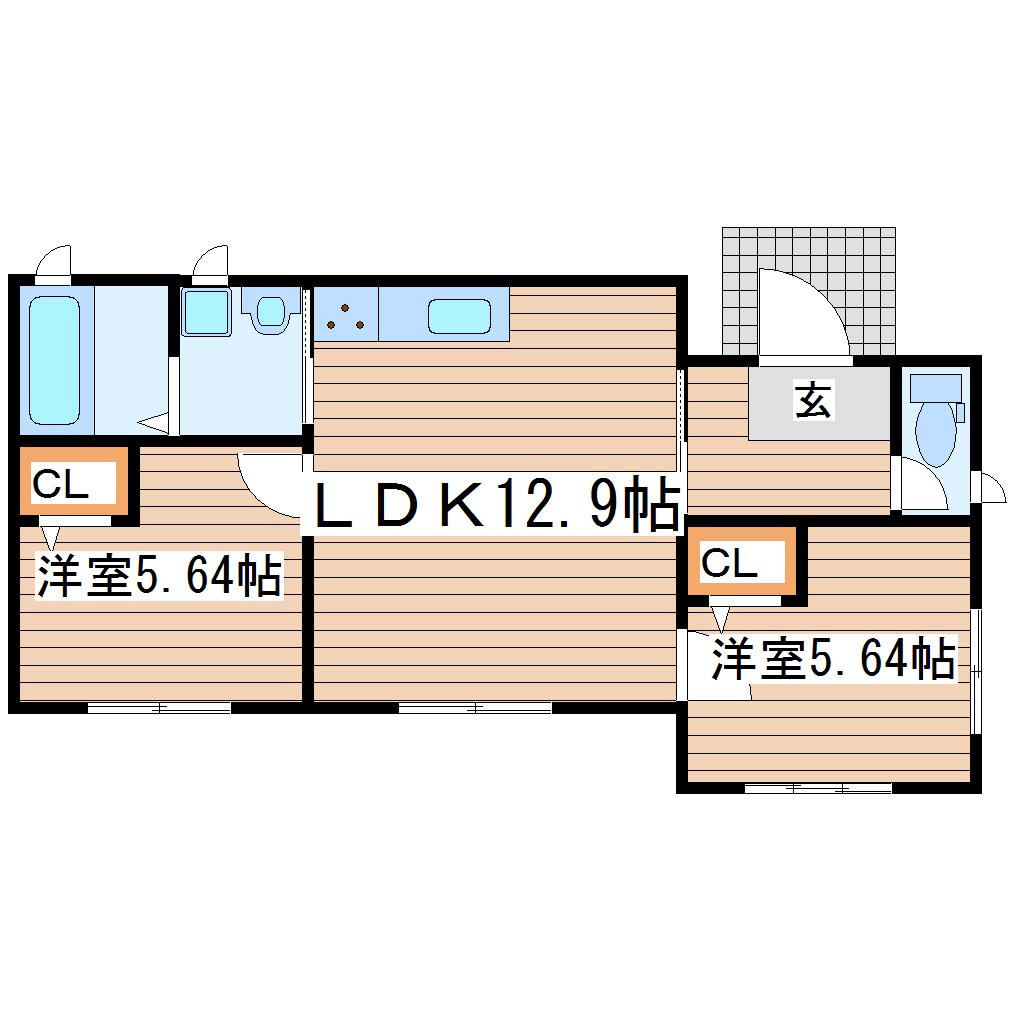 東中田三浦 4号棟(2LDK/1階)の間取り写真