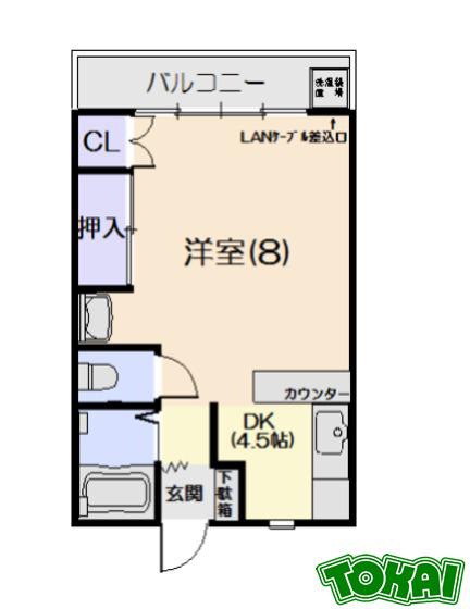 ベルハイツなかせ(ワンルーム/2階)の間取り写真