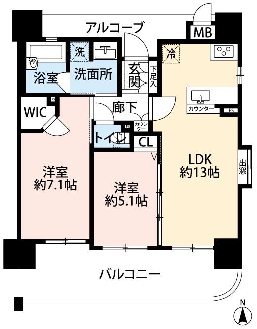 エステムエグゼ心斎橋(2LDK/2階)の間取り写真