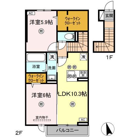 RION(2LDK/2階)の間取り写真