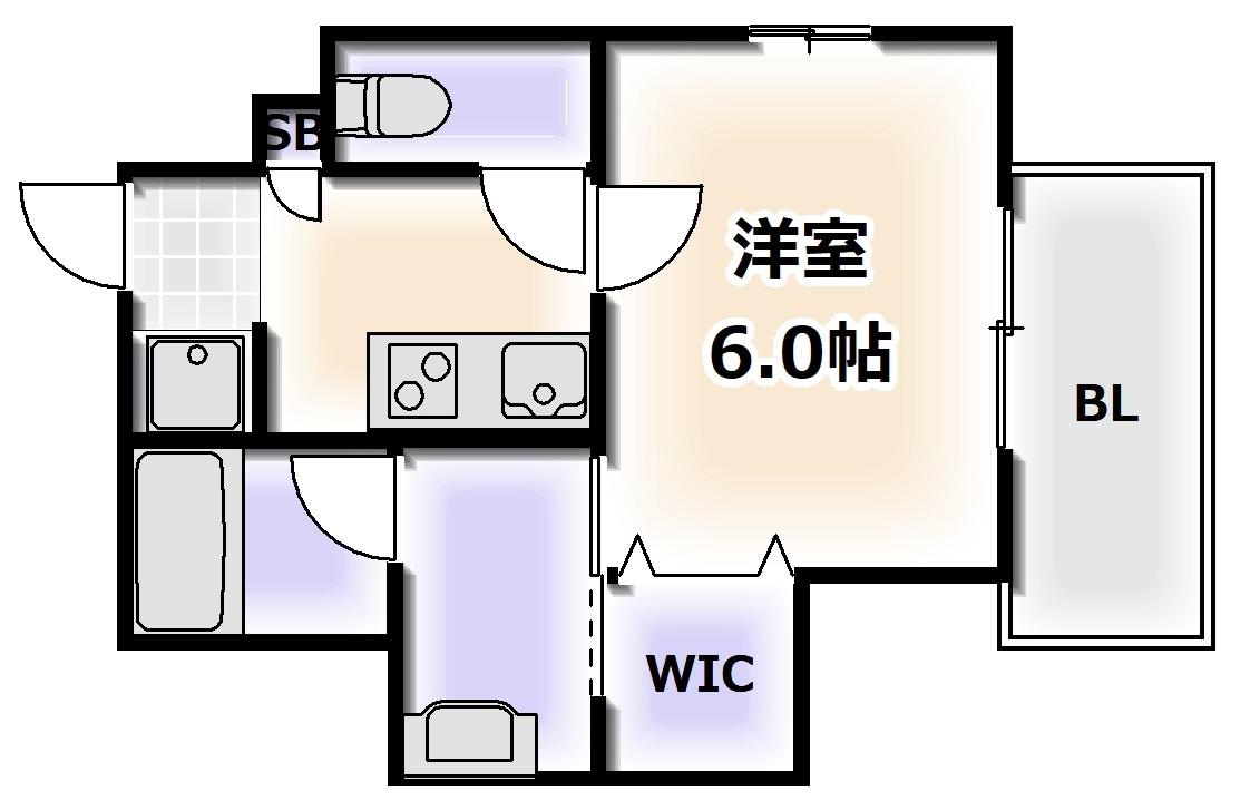プランドール難波(1K/7階)の間取り写真