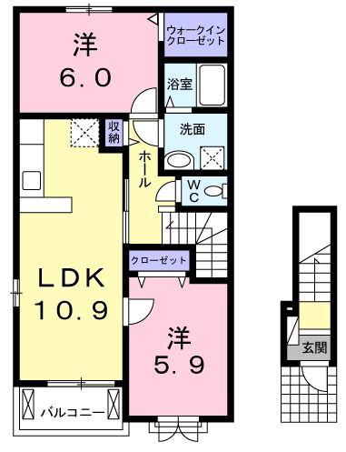 ソレアードA(2LDK/2階)の間取り写真