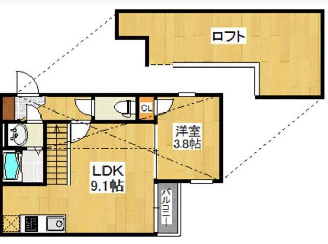 パティオ博多南II(1LDK/2階)の間取り写真