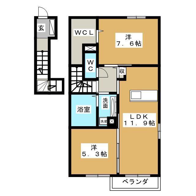 シャルム エトワール(2LDK/2階)の間取り写真