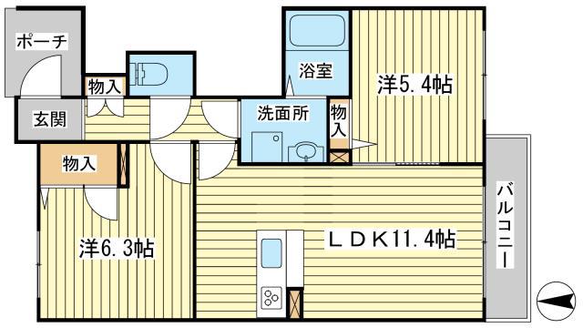 シュシュ しらかし(2LDK/1階)の間取り写真