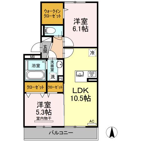 ハピネス江越(2LDK/3階)の間取り写真