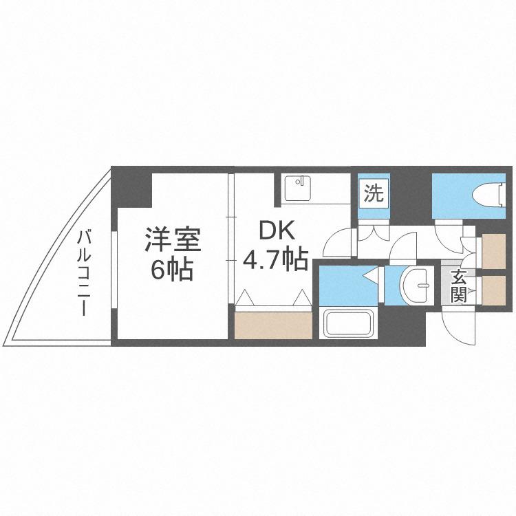 アーデンタワー西本町(1DK/9階)の間取り写真