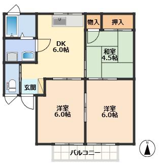 プリシェール金屋(3DK/2階)の間取り写真