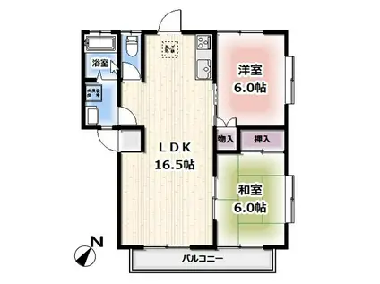 プレジデントコーポ神山A棟(2LDK/1階)の間取り写真