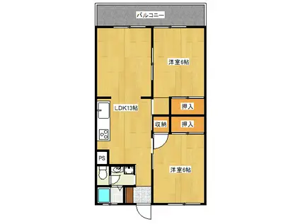 大里東マンション(2LDK/1階)の間取り写真