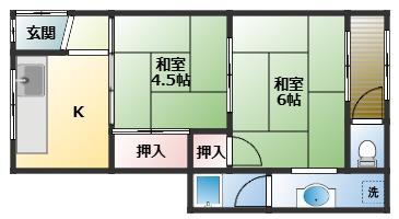 旭第1ハイツ(2K/1階)の間取り写真