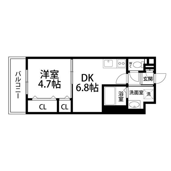 アスコット花京院(1DK/3階)の間取り写真
