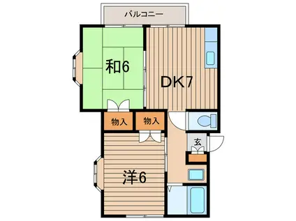 セントラルパーク粟津B(2DK/1階)の間取り写真