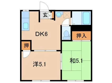 メゾンローズB(2DK/1階)の間取り写真