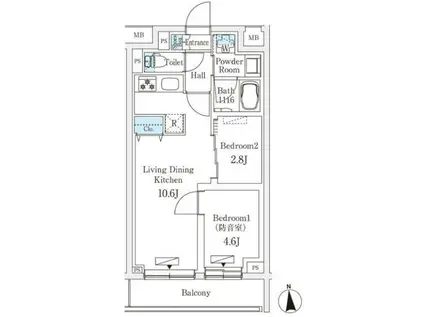 防音マンション PLANE SOCIE SAKURADAI(1SLDK/2階)の間取り写真