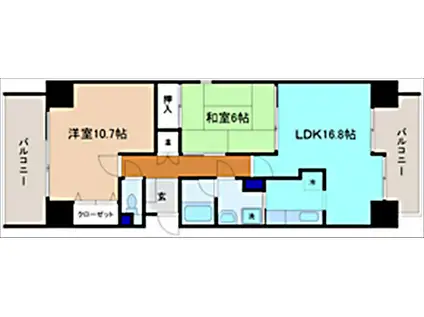 ロイヤルシャトー夢香山(2LDK/8階)の間取り写真