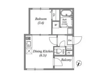 OEILLET(1DK/2階)の間取り写真